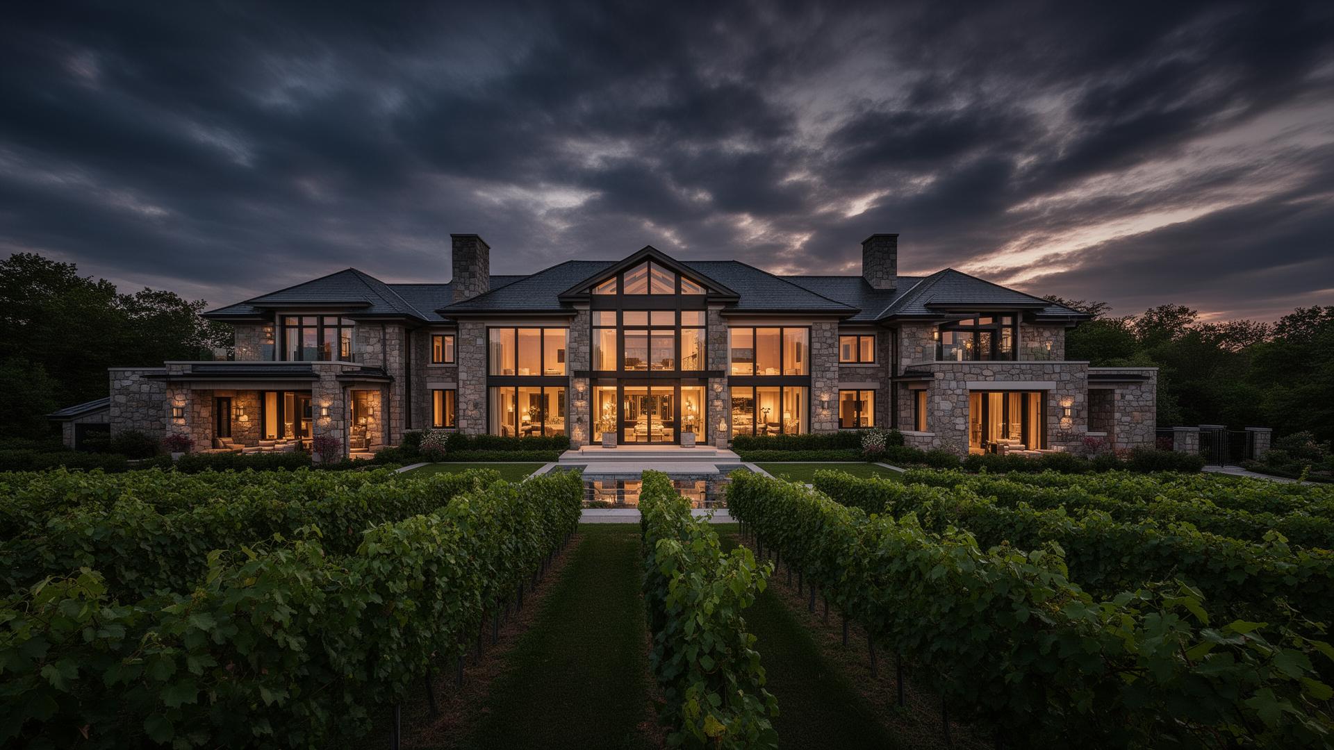 Luxury estate at twilight in Niagara-on-the-Lake